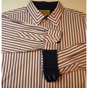 Cremieux Flip Cuff Shirt Mens Large Navy/Pink/White Vertical Striped Button Up
